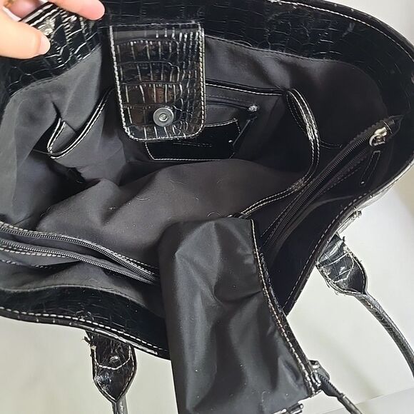 LIZ CLAIBORNE Embossed Faux Crocodile Black Purse Tote Shoulder Bag 14x10x5 EUC - Picture 9 of 15